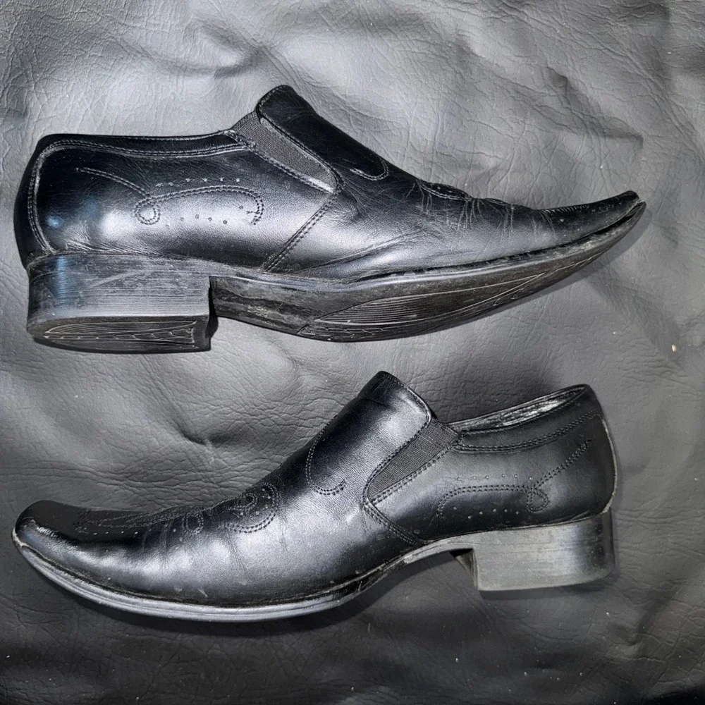 Winklepicker Black Leather Pointed Toe Pachuco Slip On Shoes Mens 26 Rockabilly
